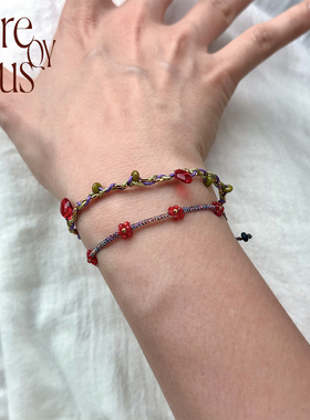 VITREQYOUS  【绯花织夏】灵动夏日少女感小红花幻彩手工编织细链