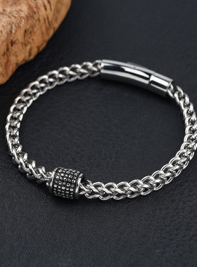 希音亚马逊男士不锈钢手链 不锈钢按扣链条男士手链简约时尚OL