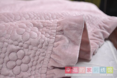 韩式菲边冬季纯色素色短毛绒绗缝水洗床盖床垫秋冬保暖毯子绒毯 - 图2