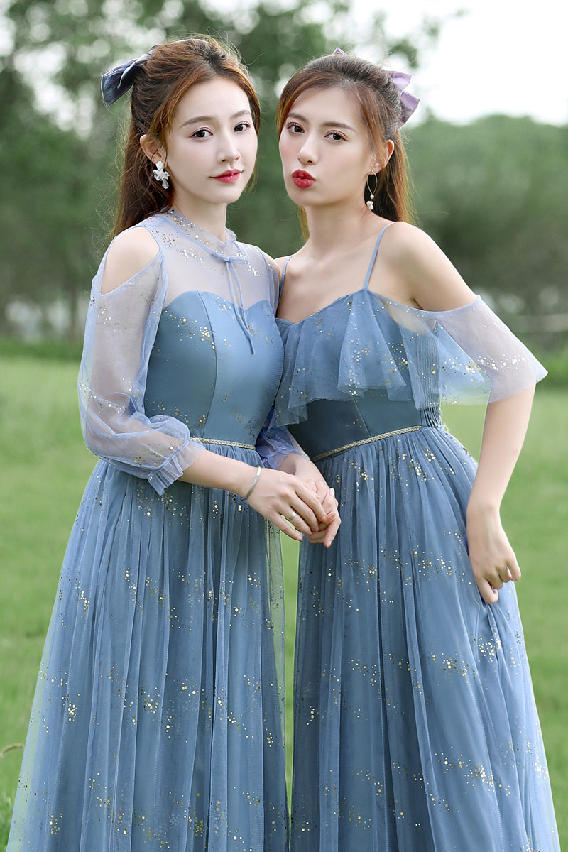 伴娘服女2024新款轻奢亮片高级修身显瘦姐妹裙主持表演合唱礼服裙