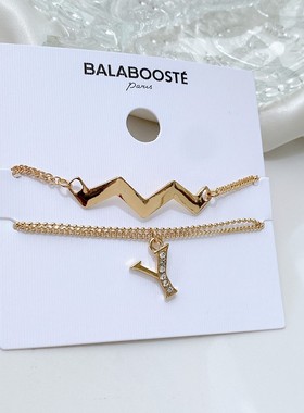 欧美外贸饰品 个性字母时髦新潮几何金属感设计多层心动手链套装