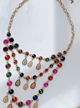 青岛欧美外贸饰品 夸张宝石设计感奢华珠宝高端多彩宝石项链