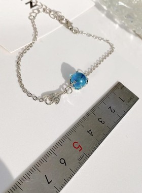 欧美外贸饰品 闺蜜女个性百搭小众气质ins冷淡风蓝色水晶鱼尾手链