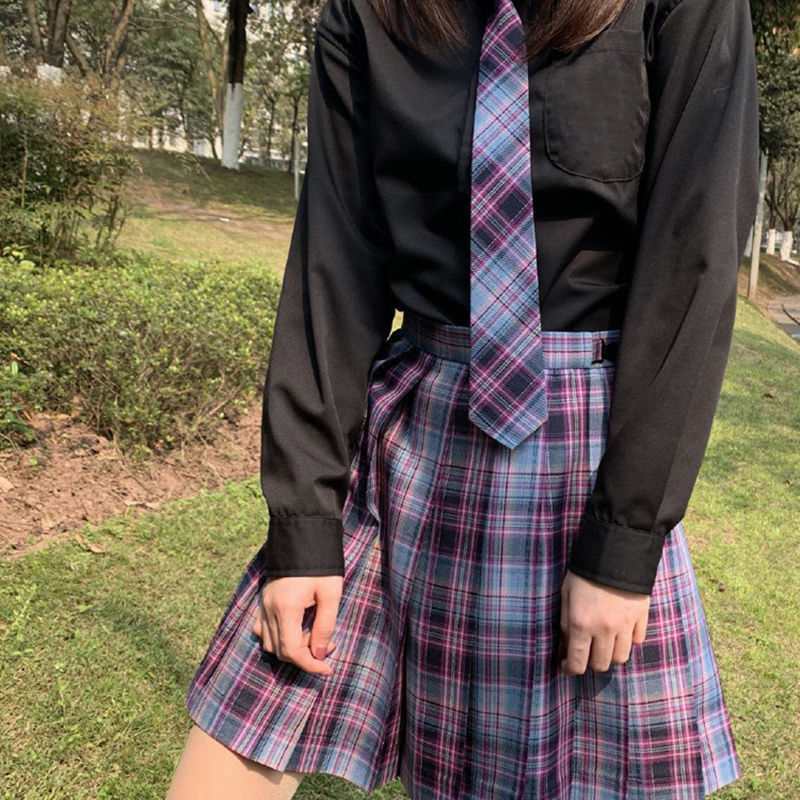 胖MM大码电竞少女jk制服裙子女制服学生日系学院风百褶裙格裙套装-图0