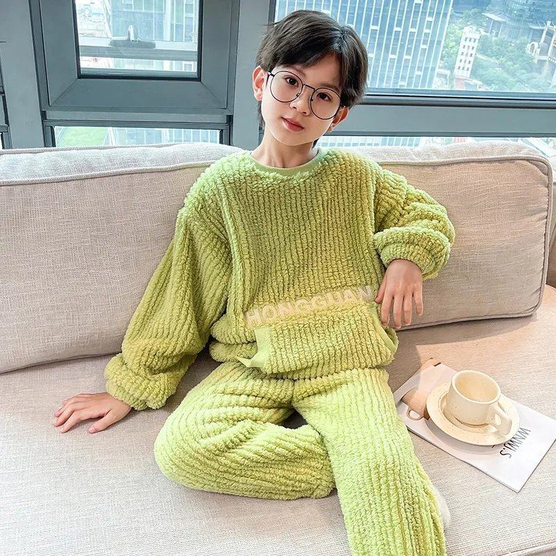 儿童睡衣法兰绒秋冬季新款大童睡衣束脚保暖珊瑚绒男童家居服套装,淘宝优惠券,粉丝福利购,淘宝优惠卷