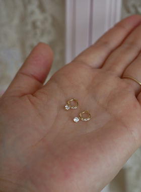 HONEY.10k金雨滴耳骨扣 精致超小mini单钻闪亮5mm叠戴耳皮耳环