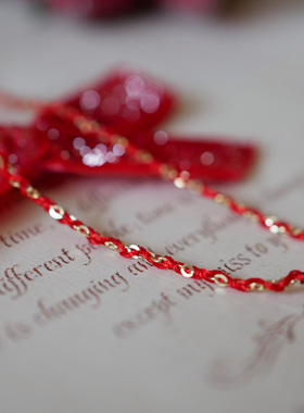 HONEY.纯14k黄金lucky红绳 韩国k金闪亮o字金链编织字母新年手链