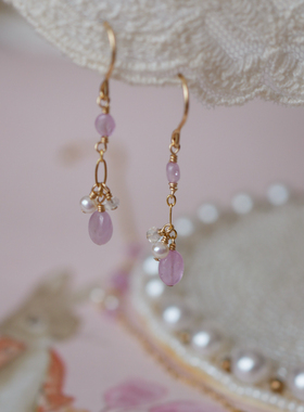 HONEY.仙粉色蓝宝石手链 美国14k包金手作少女天然珍珠月光石耳环