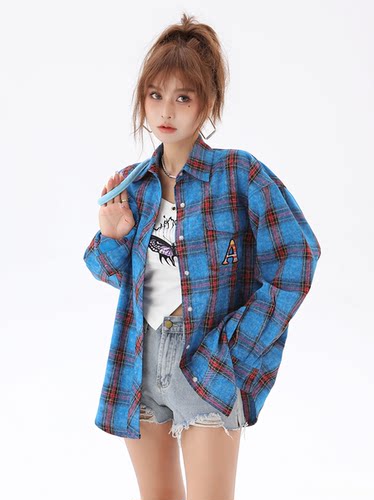 STN春秋女2026新款美式y2k纯棉格子衬衫休闲百搭宽松情侣长袖衬衣 - 图2