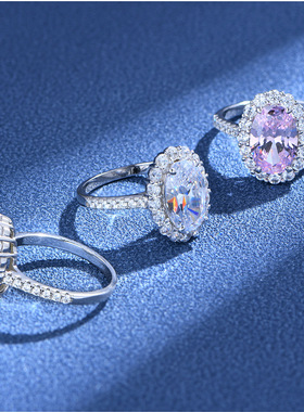 S925纯银椭圆鸽子蛋戒指女轻奢小众高级感仿真钻石结婚高碳钻戒指