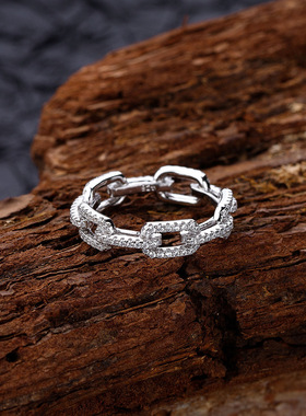 S925纯银戒指猪鼻子链环小众设计高级感女冷淡风简约食指闭口指环