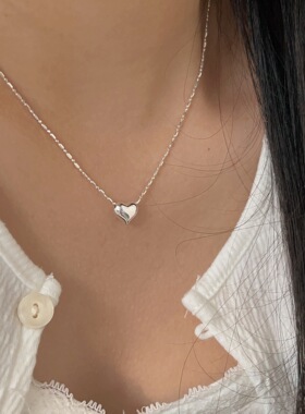 S925纯银光面爱心锁骨链女款