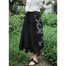 Forget City A316 seats July 2023 Summer 100 Sesame Black Plucking and printed art feel half-body dress