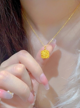 金包银爆闪小方糖吊坠古法花丝项链锁骨链时尚百搭送女友礼物