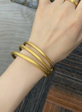 金包银素圈手镯古法传承实心磨砂镯子亮面手环送女友礼物