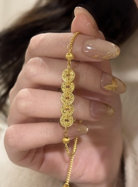 金包银五帝钱碎冰冰鱼鳞手链国潮爆闪招财钱多多盘缠手串送女友