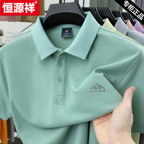 恒源祥夏季男士冰丝短袖t恤新款纯色半袖POLO衫潮流宽松翻领上衣T - 图2