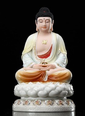 汉白玉佛像石粉幻彩娑婆三圣家居观音地藏王释迦佛店铺开业摆件