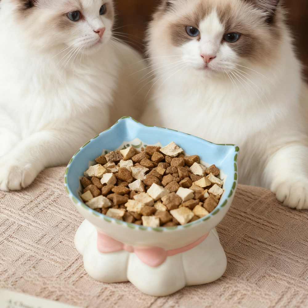 猫碗陶瓷高脚保护颈椎防打翻大口径碗斜口猫粮碗狗碗猫食盆宠物碗 - 图0