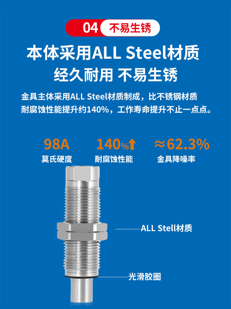 低摩擦内伸缩缓冲金具吸盘杆VP-CLF-10-M10/M14防回转真空吸嘴杆-图2