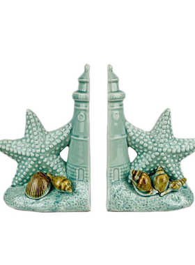 陶瓷灯塔陶瓷书挡摆件地中海风格