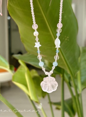 2025设计款天然施华洛水晶玉髓项链氛围感粉色项链女礼物夏季中式