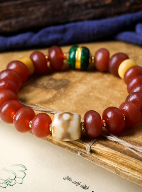 2026上新磨砂包浆玛瑙算盘珠手链 原创文玩天珠仿虬角汉堡珠手串
