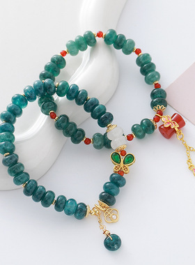 新中式蓝水翡翠算盘珠手链女轻奢复古精致蝴蝶手串送闺蜜女友1