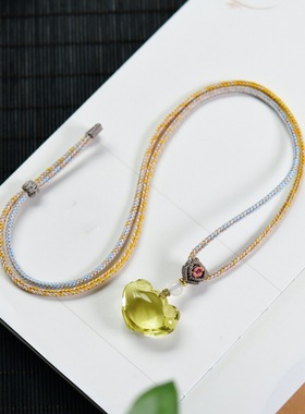 天然黄水晶如意锁爱心水晶吊坠水晶宝宝锁项链本命年男女情侣挂