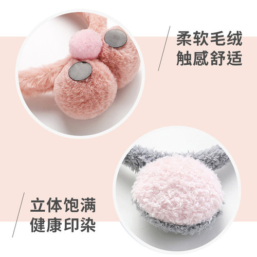 儿童发卡发箍防滑女童可爱兔耳朵毛绒头窟女韩国洗脸压发网红头箍 - 图2