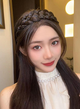 麻花辫宽边发箍女2026新款假发一体真发鱼骨辫遮白发头箍头饰发卡