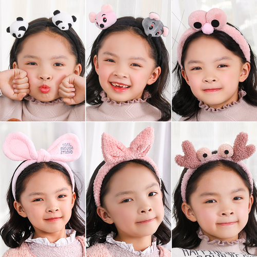 儿童发卡发箍防滑女童可爱兔耳朵毛绒头窟女韩国洗脸压发网红头箍 - 图1