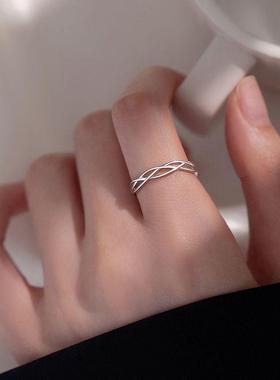 交织线条男女戒指镂空情侣简约小众轻奢设计送闺蜜开口可调节指环