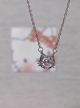kitty镶钻镂空项链女粉钻轻奢小众设计感蝴蝶结ins独特凯蒂猫项链
