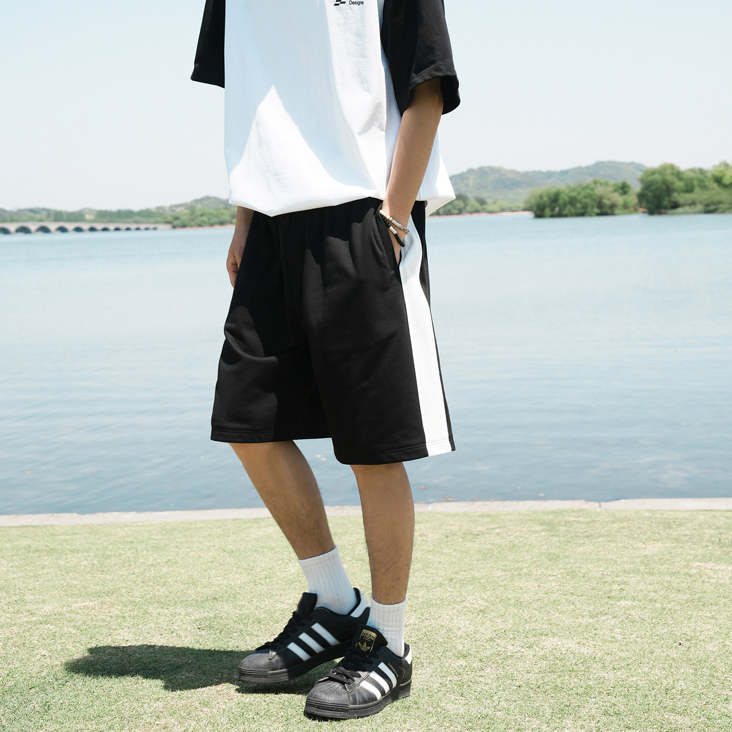 GOGOSOON夏季新款男短裤280g直筒宽松侧条纹百搭系带休闲五分裤Q,淘宝优惠券,粉丝福利购,淘宝优惠卷