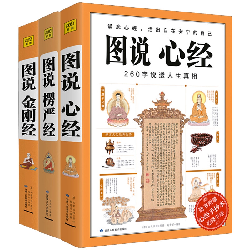 3册 图说金刚经+心经+楞严经 全套经典图解版文白对照 佛经佛学书籍初学者入门 经典十三经原文解释 经书禅修经文 读本