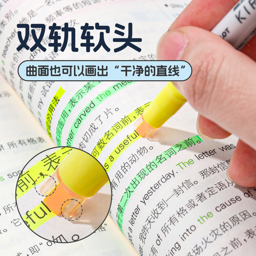 日本PILOT百乐KIRE-NA双轨荧光笔新品速干双头记号笔限量版淡色系学生划重点彩色标记支专用笔做笔记渐变 - 图1