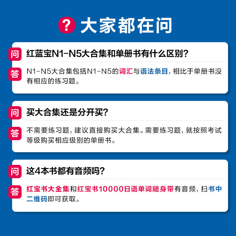 【新华正版】日语红蓝宝书1000题文字词汇文法N5N4N3N2N1新日本语能力考试橙宝书绿宝书搭配历年真题试卷单词语法红蓝宝书NI-N5-图3