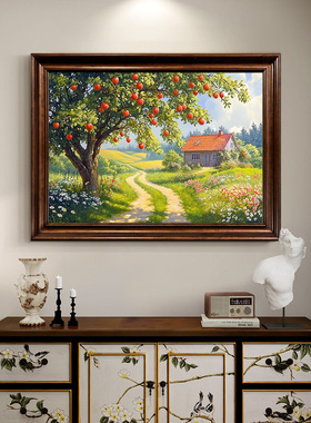 餐厅装饰画餐厅玄关挂画欧式手绘油画中古风法式美式苹果树风景