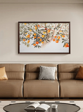 【橙心如意】手绘油画中古风新中式原木风装饰画客厅餐厅玄关挂画