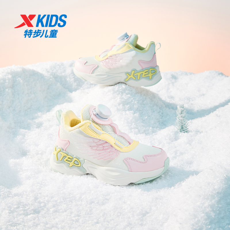 特步儿童鞋2025新款秋冬季加绒保暖二棉棉鞋子女童鞋皮面运动鞋子