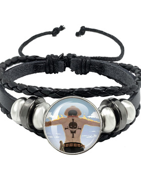 卡通周边海贼周边路飞海贼团航海黑色皮绳手链饰品草帽团