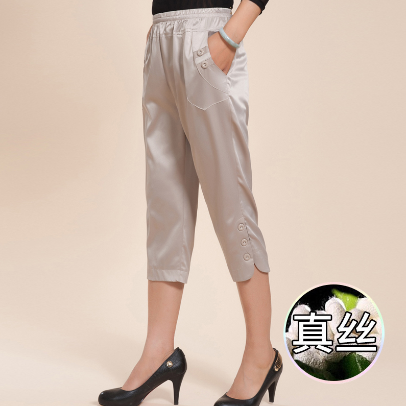 夏季新款妈妈装松紧腰真丝裤子女中老年女装桑蚕丝百搭七分裤 2018 夏季新款妈妈装松紧腰真丝裤子女中老年女装桑蚕丝百搭七分裤 2018