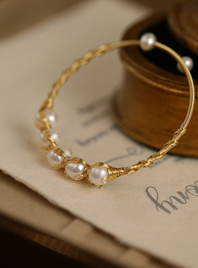 【婉珠缠金】编织淡水珍珠手镯轻奢高级感小众设计开口可调手饰