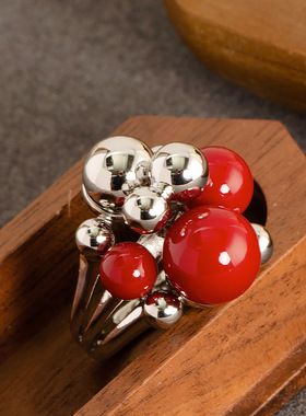 跨境欧美新款镶珍珠开口戒指女轻奢可调节镀真金保色不掉色食指戒