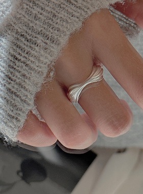 跨境S925纯银韩版小众设计感复古哑光时髦个性戒指韩式风简约指环