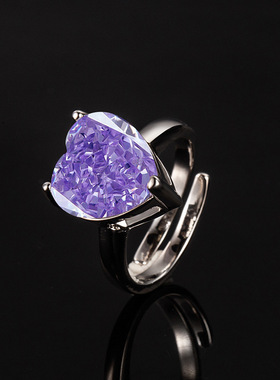 【奢彩心冕】高级感心形彩钻戒指精致百搭通勤款情人节礼物送女友