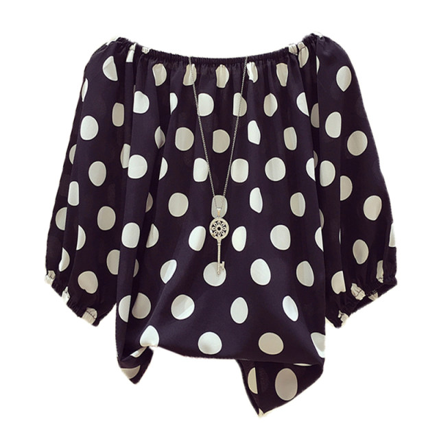 ເສື້ອຢືດແຂນສັ້ນ Polka dot ບ່າໜຶ່ງ