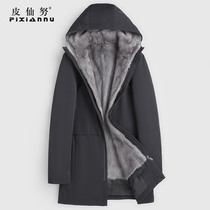 Faction to overcome the mans mink liner fur integrated with the long section of the bonnet overcomes the real leather grass mink leather coat jacket