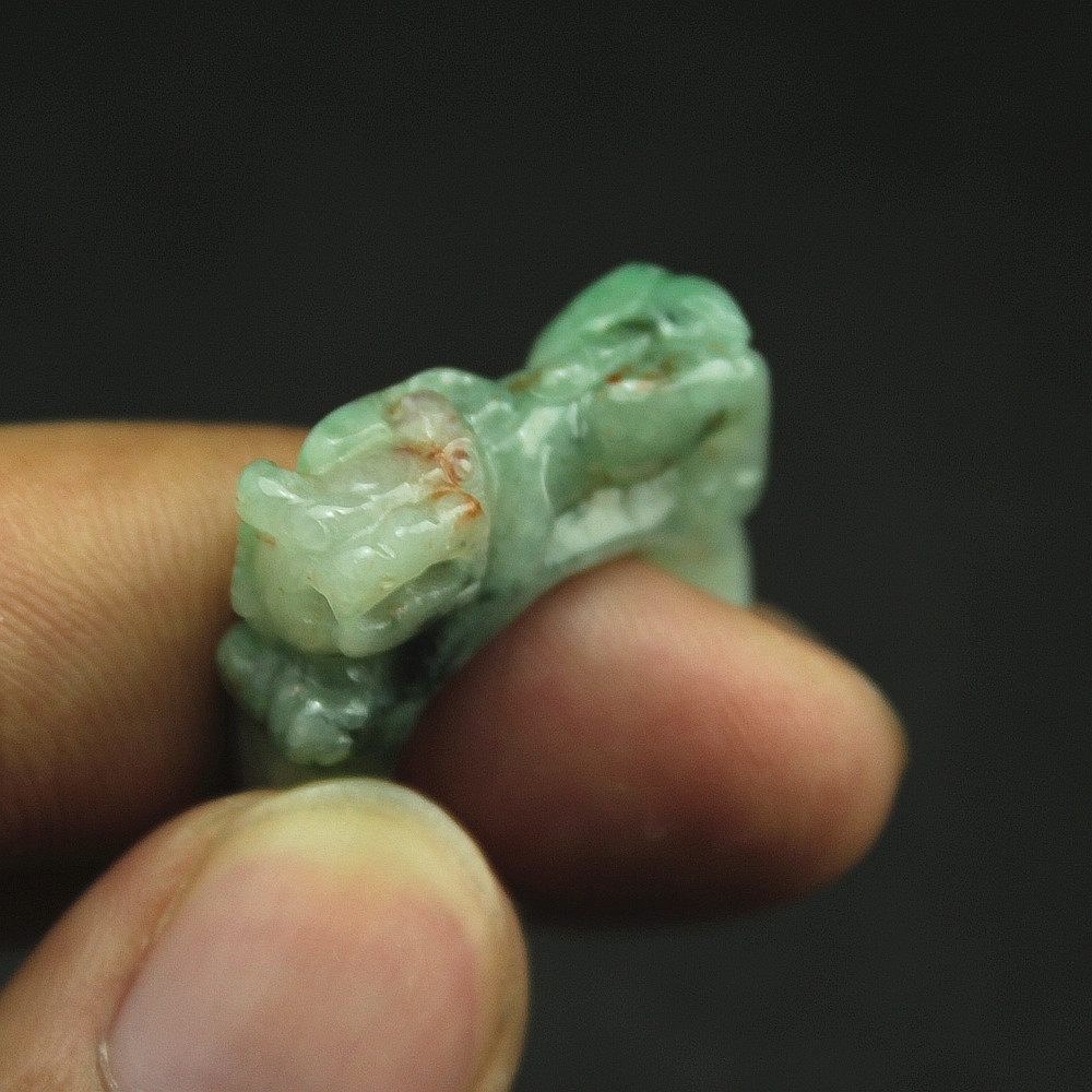 Burmese natural waxy green Pixiu ring and jade